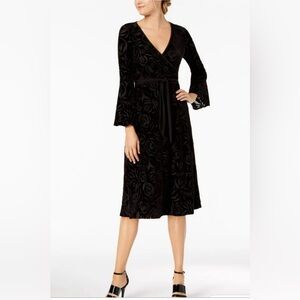 Calvin Klein Women's Black Burnout Velvet Faux-Wrap Midi Dress Size 20 W